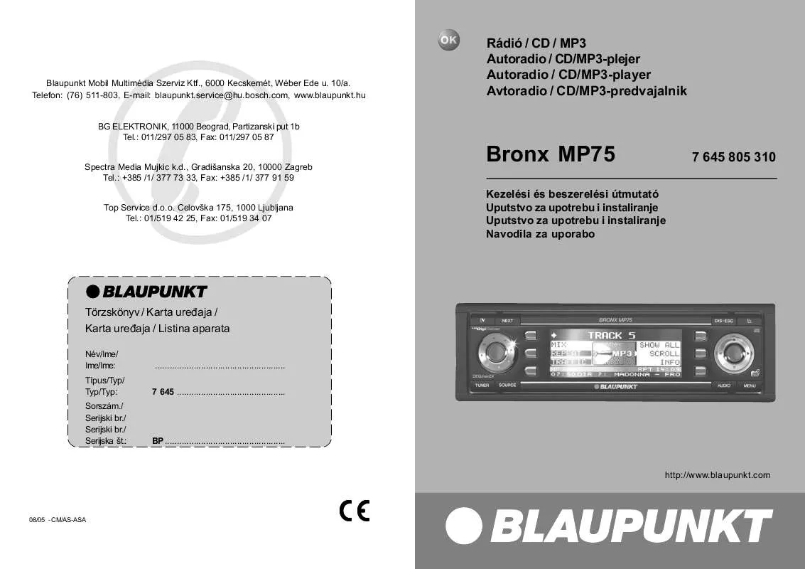 Mode d'emploi BLAUPUNKT BRONX MP75