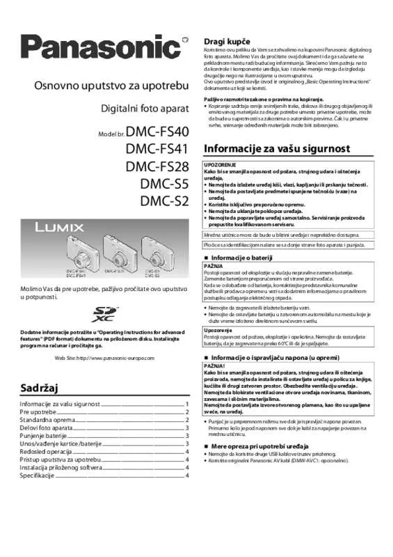 Mode d'emploi PANASONIC DMC-FS40