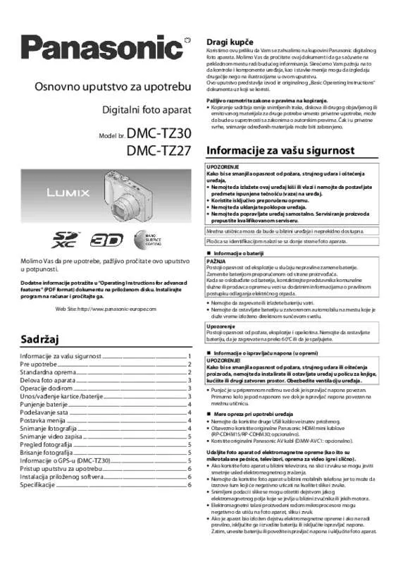 Mode d'emploi PANASONIC DMC-TZ30