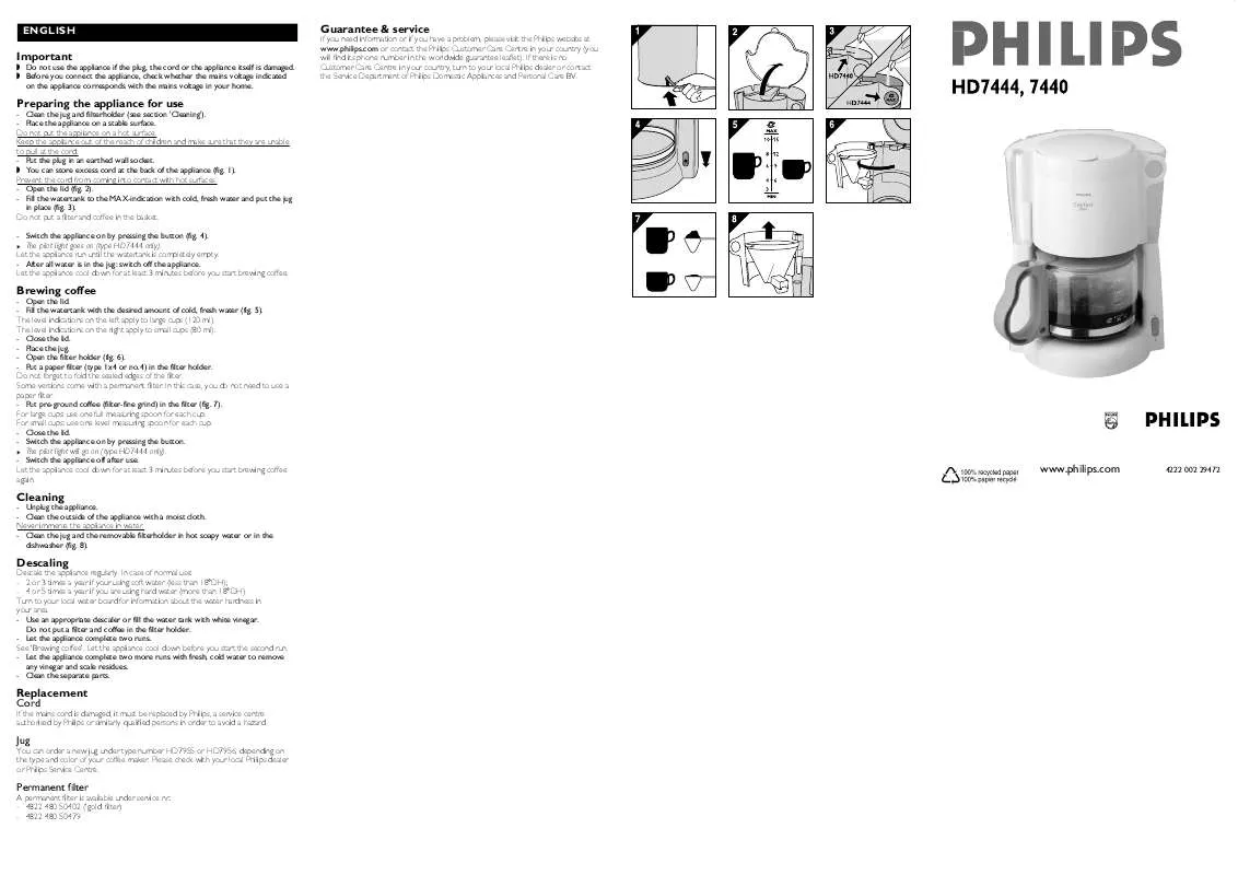 Mode d'emploi PHILIPS HD7444