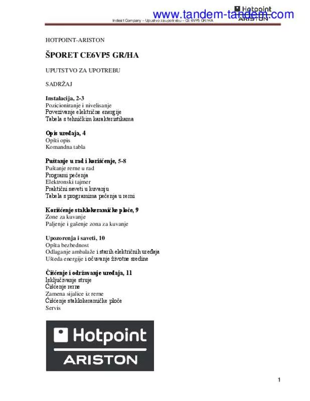 Mode d'emploi HOTPOINT-ARISTON CE 6VP5