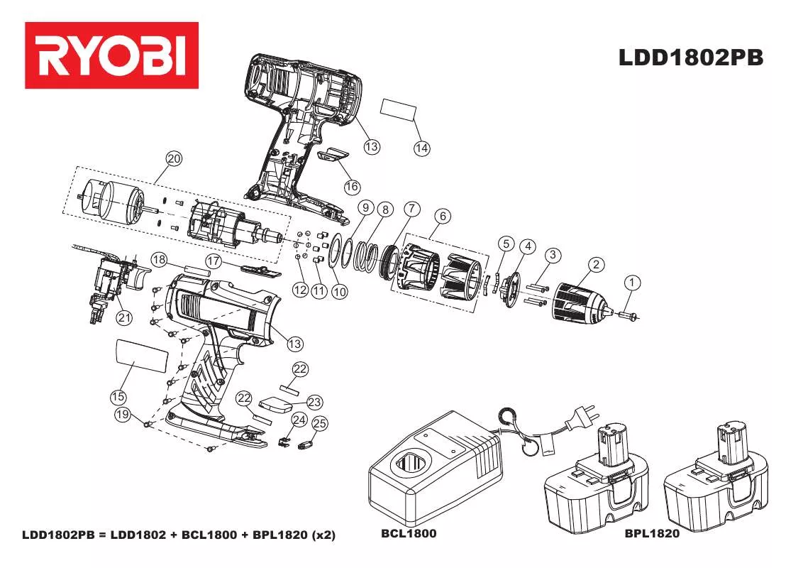 Mode d'emploi RYOBI LDD1802PB